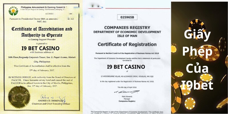 Tổng hợp các giấy phép hoạt động tại I9BET